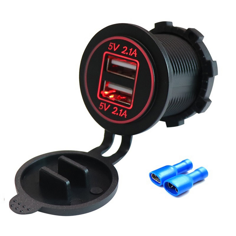 12/24V autós motorkerékpár szivargyújtó kettős USB töltő aljzatok LED világítás tápcsatlakozó kimeneti adapter tengeri csónak lakóautóhoz