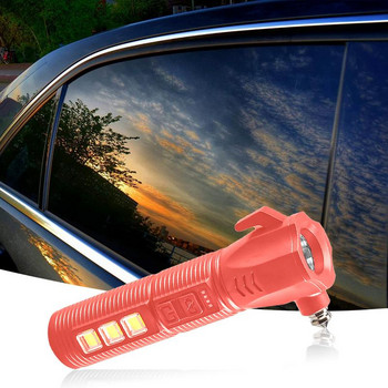 Φακός με σφυρί ασφαλείας αυτοκινήτου Κόφτης ζωνών ασφαλείας και θραύσης παραθύρων All-in-one Εργαλείο αυτόματης έκτακτης ανάγκης με φως εργασίας φόρτισης USB