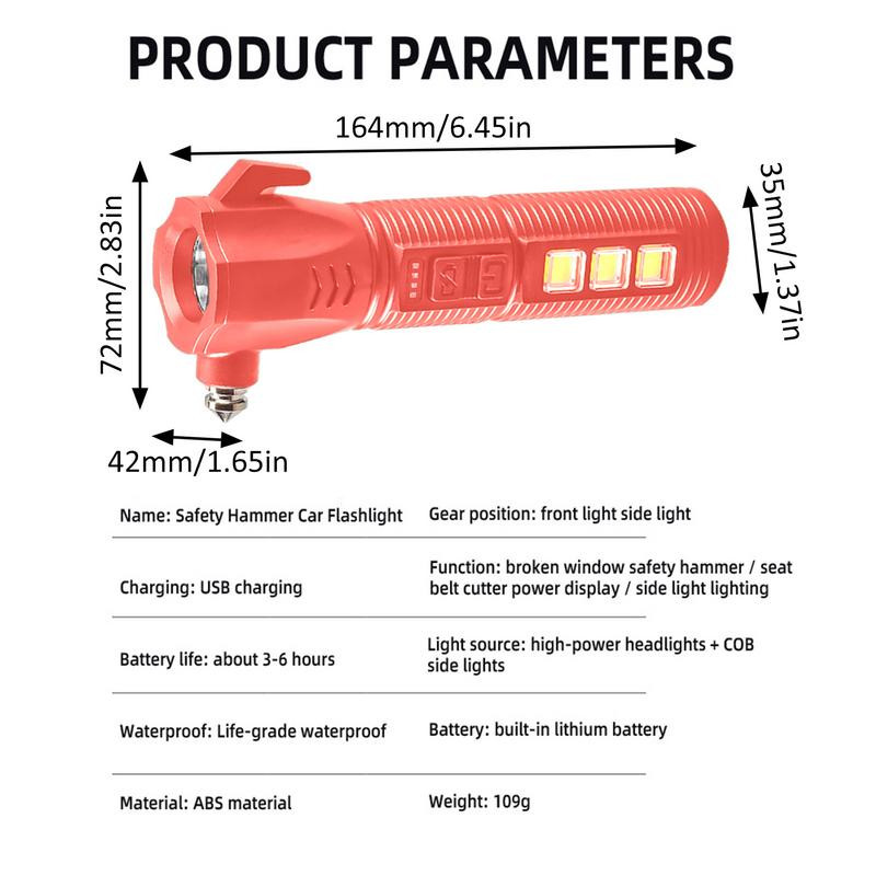 Ciocan de siguranță pentru mașină Lanternă Cutter centură de siguranță și întrerupător de geamuri Instrument automat de urgență all-in-one cu lumină de lucru cu încărcare USB
