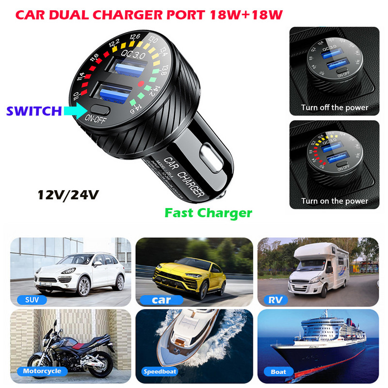 2 portos USB autós töltő 36 W QC 3.0 mini gyorstöltés iPhone 13 Xiaomi Huawei mobiltelefon töltő adapter autóban