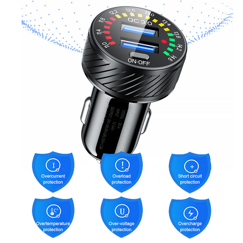 2 portos USB autós töltő 36 W QC 3.0 mini gyorstöltés iPhone 13 Xiaomi Huawei mobiltelefon töltő adapter autóban