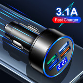 USB punjač za automobil s 4 priključka, digitalni zaslon, brzo punjenje, PD tip C, USB adapter za telefon u automobilu za Huawei Xiaomi, adapter za iPhone, punjač
