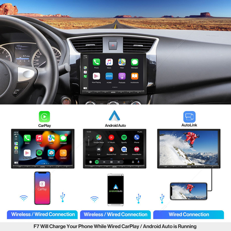 ATOTO Auto Radio 2DIN 8 inch FM Bluetooth Single din Receptor Stereo Suport HD LRV Încărcare rapidă a telefonului Player multimedia Vedio