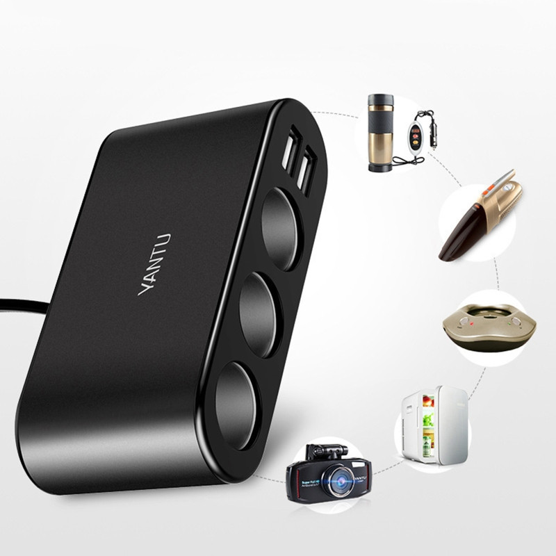 100W 3 prize Splitter brichetă Adaptor de alimentare Priză DC Încărcător auto Splitter Încărcător auto USB dublu pentru Dash Cam 37JE