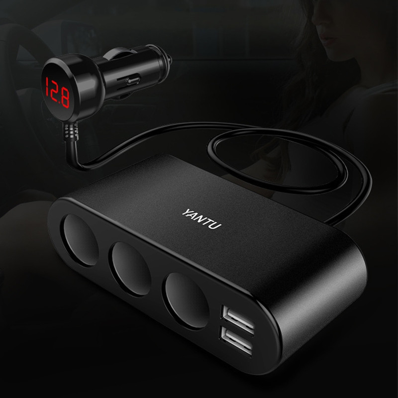 100W 3 prize Splitter brichetă Adaptor de alimentare Priză DC Încărcător auto Splitter Încărcător auto USB dublu pentru Dash Cam 37JE