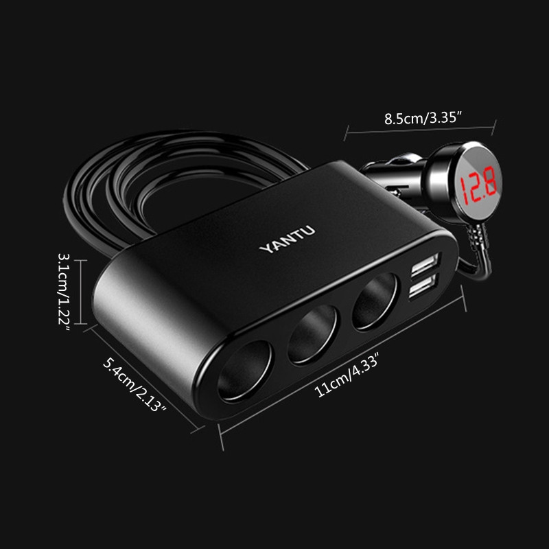 100W 3 prize Splitter brichetă Adaptor de alimentare Priză DC Încărcător auto Splitter Încărcător auto USB dublu pentru Dash Cam 37JE
