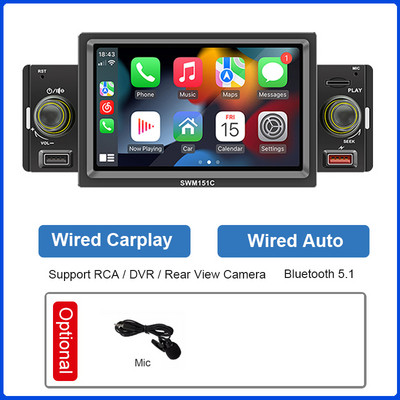 ESSGOO 5" univerzális autórádió 1 dinos központi multimédiás MP5 lejátszó Carplay Android Auto autós sztereó MirrorLink 2 USB autós Autoaudio