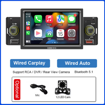 ESSGOO 5" univerzális autórádió 1 dinos központi multimédiás MP5 lejátszó Carplay Android Auto autós sztereó MirrorLink 2 USB autós Autoaudio