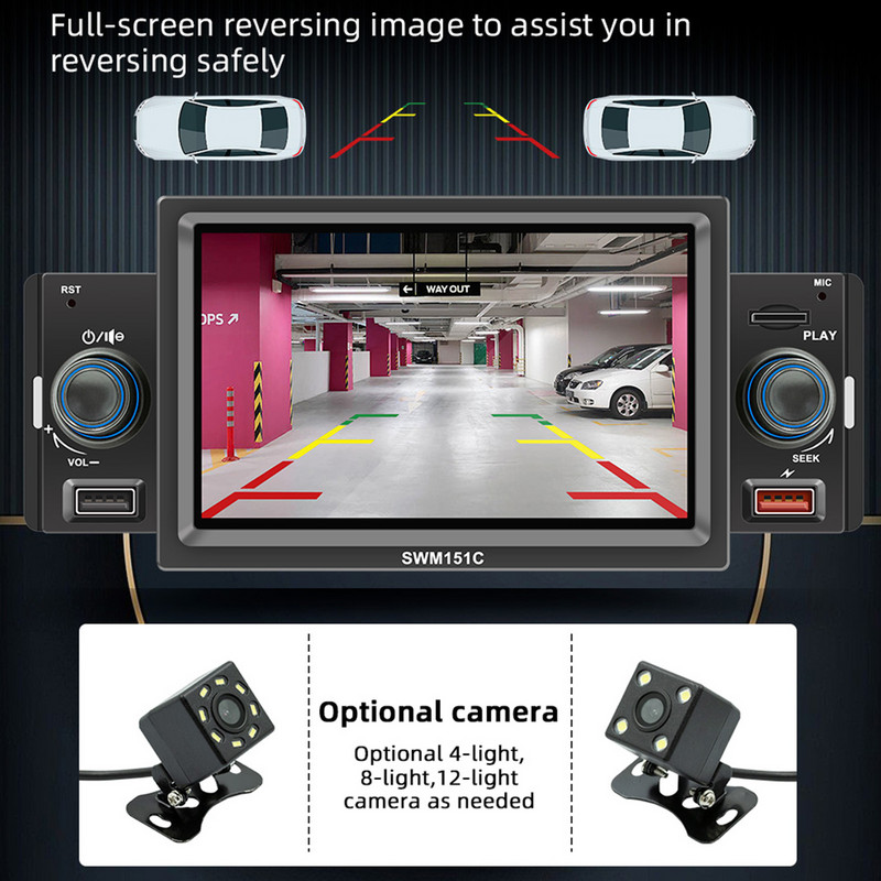 ESSGOO 5" univerzális autórádió 1 dinos központi multimédiás MP5 lejátszó Carplay Android Auto autós sztereó MirrorLink 2 USB autós Autoaudio
