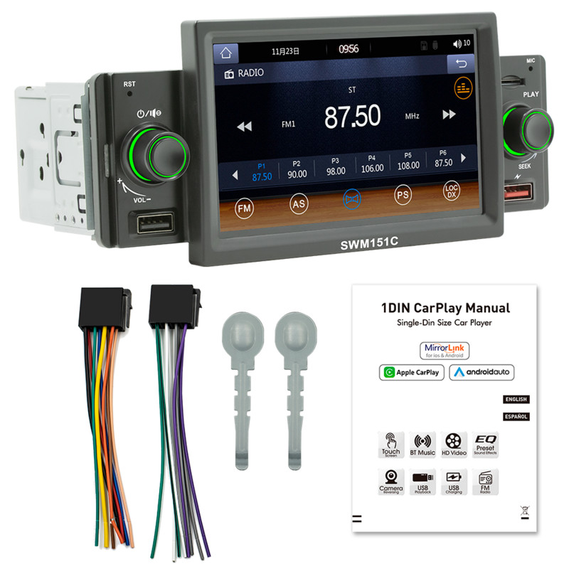 ESSGOO 5" univerzális autórádió 1 dinos központi multimédiás MP5 lejátszó Carplay Android Auto autós sztereó MirrorLink 2 USB autós Autoaudio