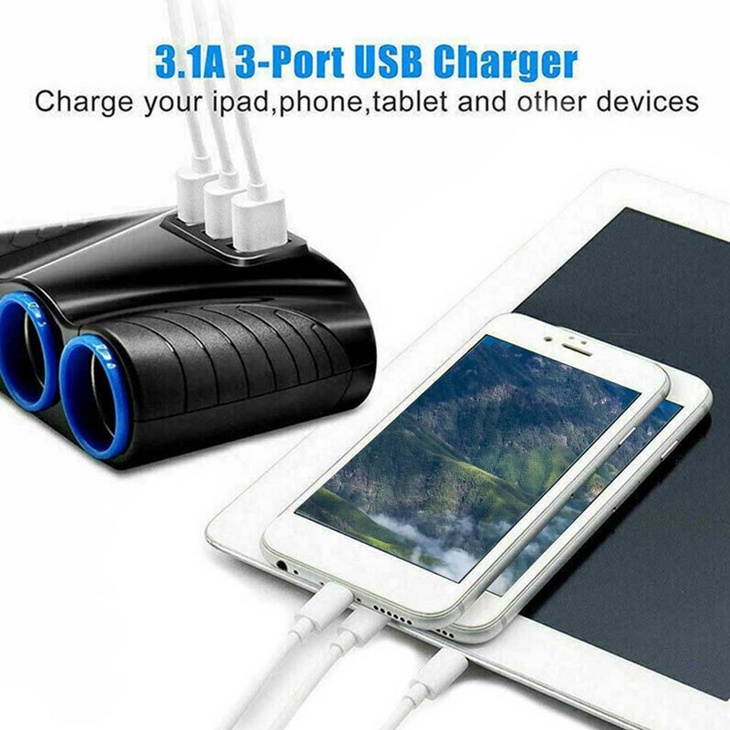 3 utas autós öngyújtó elosztó jármű teherautó, több aljzatú laptop USB töltő adapter univerzális táptartozékok