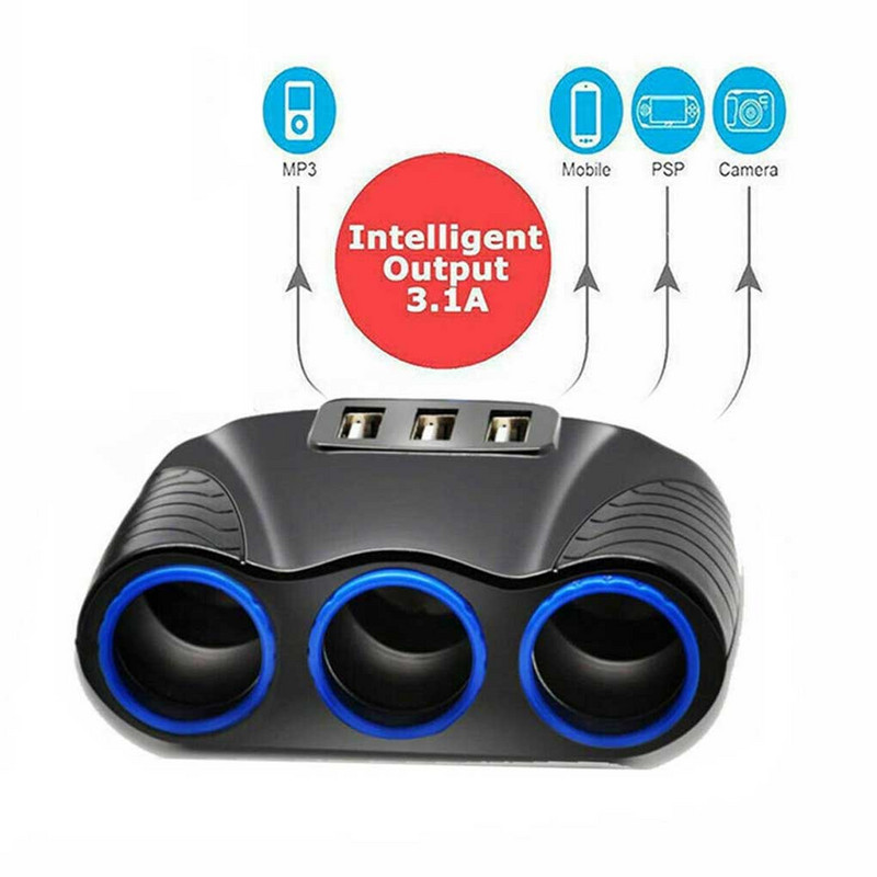 3 utas autós öngyújtó elosztó jármű teherautó, több aljzatú laptop USB töltő adapter univerzális táptartozékok