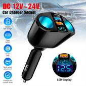 Splitter priză brichetă auto Lumină atmosferică albastră PD QC3.0 2 încărcător USB 5 porturi pentru încărcare DVR telefon mobil