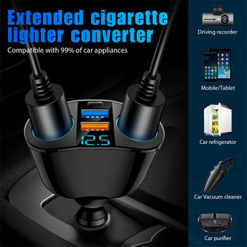 Υποδοχή αναπτήρα αυτοκινήτου Splitter Blue Atmosphere Light PD QC3.0 2 USB φορτιστής 5 θύρες για φόρτιση DVR κινητού τηλεφώνου