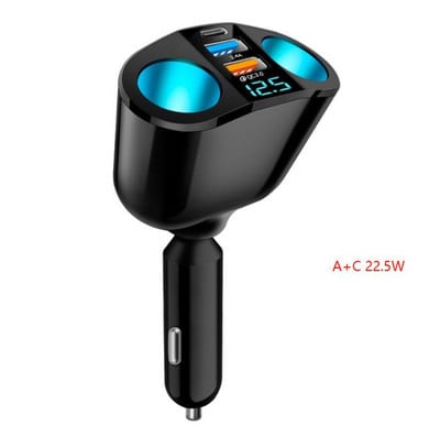 Splitter priză brichetă auto Lumină atmosferică albastră PD QC3.0 2 încărcător USB 5 porturi pentru încărcare DVR telefon mobil