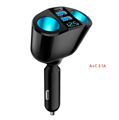 Splitter priză brichetă auto Lumină atmosferică albastră PD QC3.0 2 încărcător USB 5 porturi pentru încărcare DVR telefon mobil