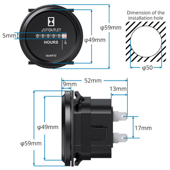 AUTOUTLET 12-72 Volt DC Round Hour Meter Quartz Hour Meter Ανθεκτικό στο νερό για Boat ATV Moto Car Mechanical Counter Quartz Timer