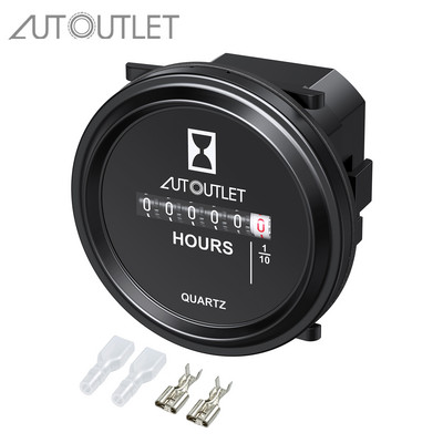 AUTOUTLET 12-72 volți DC Contor de ore rotund Contor de ore cu quartz Rezistent la apă pentru barcă ATV Moto Contor mecanic de mașină Cronometru cu cuarț