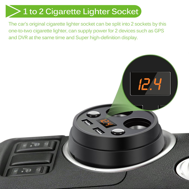 AOZBZ 3.1A dupla USB autós töltőadapter 2 szivargyújtó aljzattal Volméter kijelző autós pohártartó típus támogatás DC 12-24V