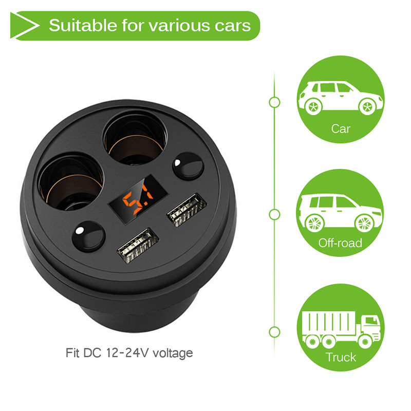 AOZBZ 3.1A dupla USB autós töltőadapter 2 szivargyújtó aljzattal Volméter kijelző autós pohártartó típus támogatás DC 12-24V