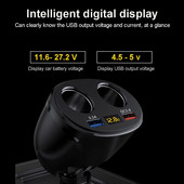 Încărcător de mașină dublu USB DC 12-24V QC3.0, încărcare rapidă, Splitter, Adaptor de afișare de tensiune pentru iPhone XR XS 11 Pro Samsung S10 S9