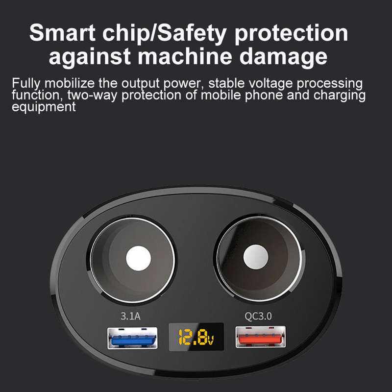 Încărcător de mașină dublu USB DC 12-24V QC3.0, încărcare rapidă, Splitter, Adaptor de afișare de tensiune pentru iPhone XR XS 11 Pro Samsung S10 S9