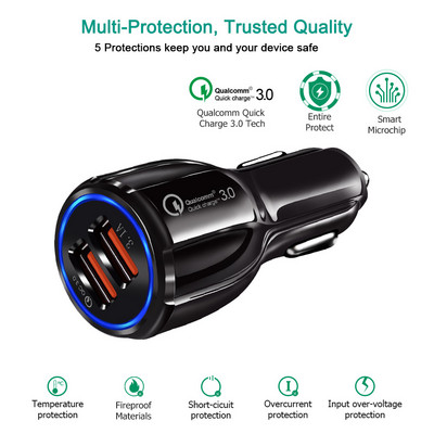 Adaptor pentru încărcător rapid USB pentru mașină 2 în 1 3.1A Încărcător pentru mașină cu încărcare rapidă Adaptor pentru mașină cu USB dublu Priză de curent pentru brichetă pentru Xiaomi