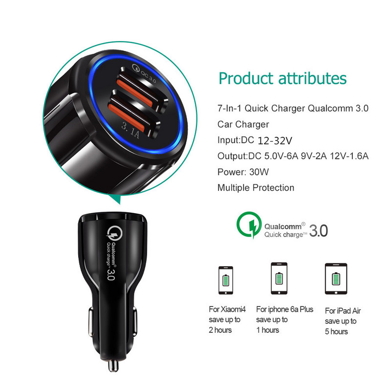 2v1 adaptér do auta s rýchlou nabíjačkou USB 3,1 A, dvojitý USB adaptér do auta a zásuvka zapaľovača cigariet pre Xiaomi