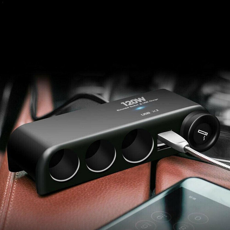 Mașină Plastic Negru Brichetă Splitter Priză 120 W Ieșire Adaptor 12 ~ 24 V Încărcător Voltmetru de încărcare rapidă Ușor de utilizat