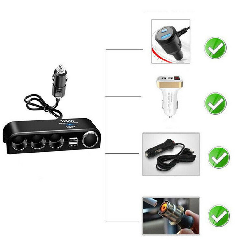 Mașină Plastic Negru Brichetă Splitter Priză 120 W Ieșire Adaptor 12 ~ 24 V Încărcător Voltmetru de încărcare rapidă Ușor de utilizat