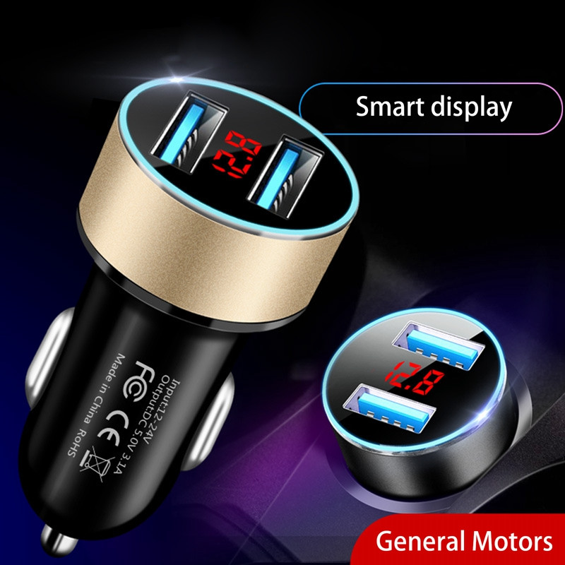 Încărcător de mașină 3.1A Încărcare rapidă Dual Port USB Display LED Brichetă Adaptor pentru telefon pentru iPhone 12 11 8 Xiaomi Redmi Sansung