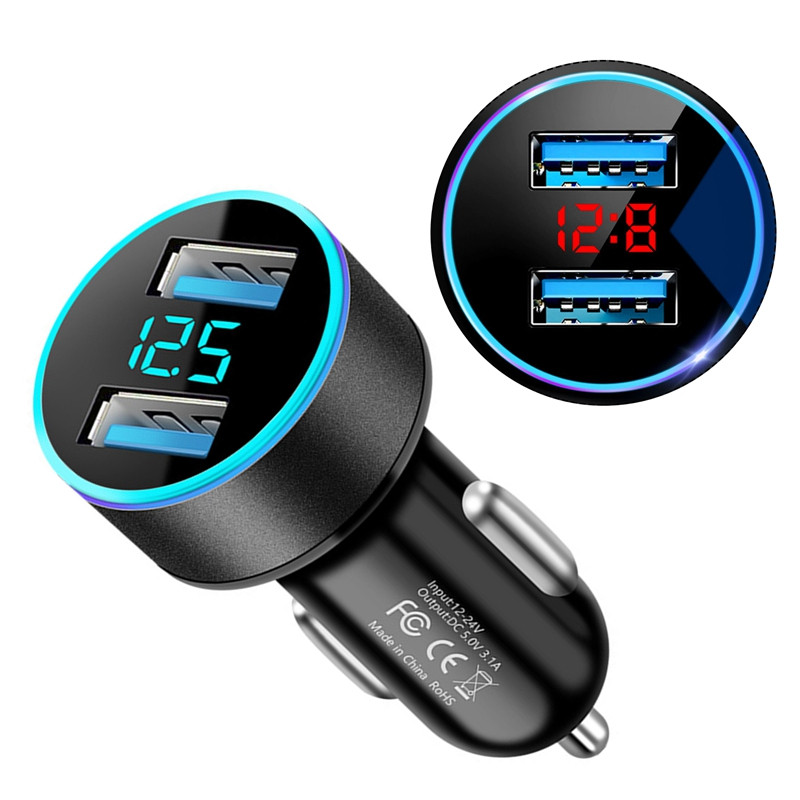 Încărcător de mașină 3.1A Încărcare rapidă Dual Port USB Display LED Brichetă Adaptor pentru telefon pentru iPhone 12 11 8 Xiaomi Redmi Sansung