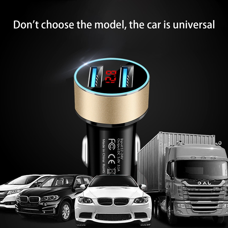 Încărcător de mașină 3.1A Încărcare rapidă Dual Port USB Display LED Brichetă Adaptor pentru telefon pentru iPhone 12 11 8 Xiaomi Redmi Sansung