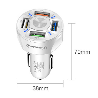 4-portová USB nabíjačka do auta 3.0, adaptér pre rýchle nabíjanie, univerzálny 4 USB zapaľovač cigariet, elektronický zapaľovač pre smartfóny
