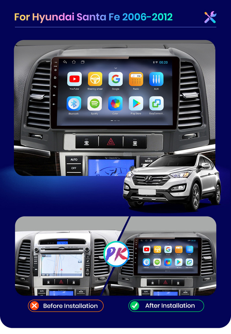 Autorádio AWESAFE PX9s pre Hyundai CFe 2007 2006 - 2012 s Androidom, prehrávače videa, CarPlay, Android Auto GPS, 2 DIN, 2 DIN DVD