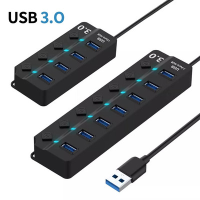 USB 3.0 Hub 5Gbps High Speed Multi USB Splitter 3 Hab Use Power Adapter 4/7 Port Multiple Expander Hub with Switch for PC Laptop