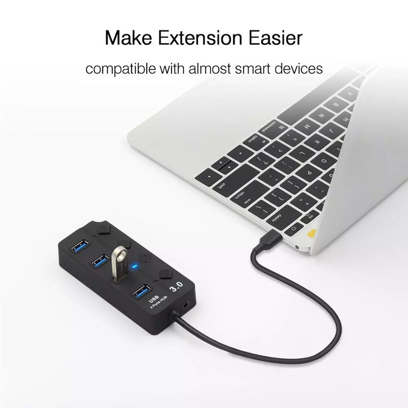 USB 3.0 elosztó 5 Gbps nagy sebességű több USB elosztó 3 Hab tápadapter 4/7 portos több bővítő hub kapcsolóval PC laptophoz