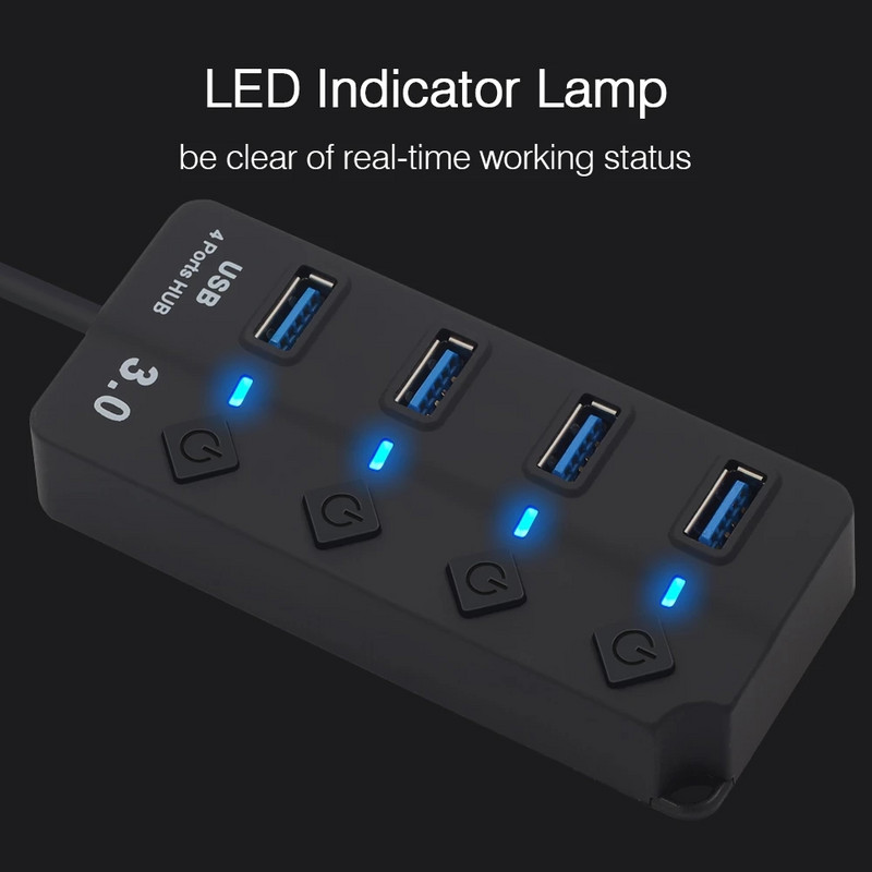 USB 3.0 elosztó 5 Gbps nagy sebességű több USB elosztó 3 Hab tápadapter 4/7 portos több bővítő hub kapcsolóval PC laptophoz