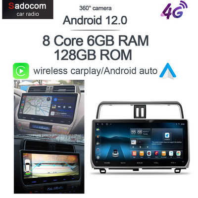 QLED 1920*720 Carplay 12.3" Android 12.0 8GB+128GB Автомобилен DVD плейър GPS WIFI Радио за Toyota Land Cruiser Prado 150 2018 - 2022