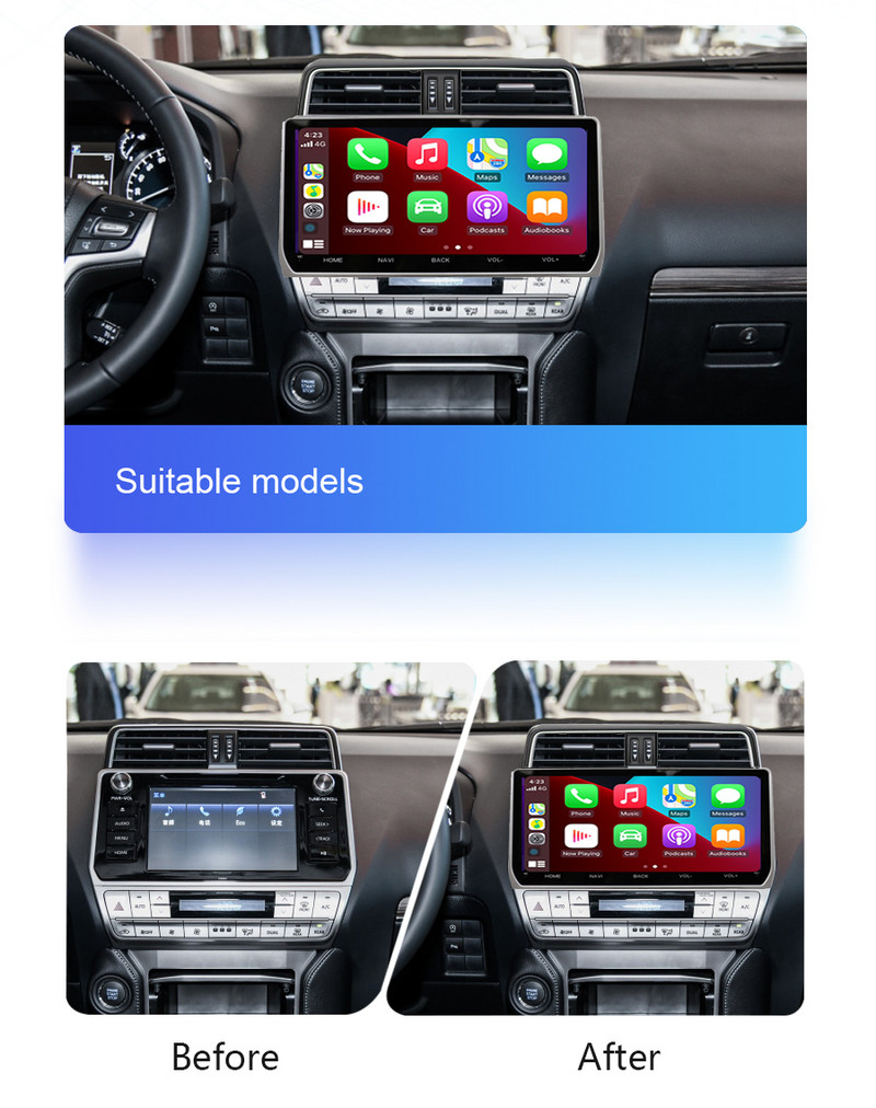 QLED 1920*720 Carplay 12.3" Android 12.0 8GB+128GB Auto DVD Player GPS WIFI Radio pentru Toyota Land Cruiser Prado 150 2018 - 2022