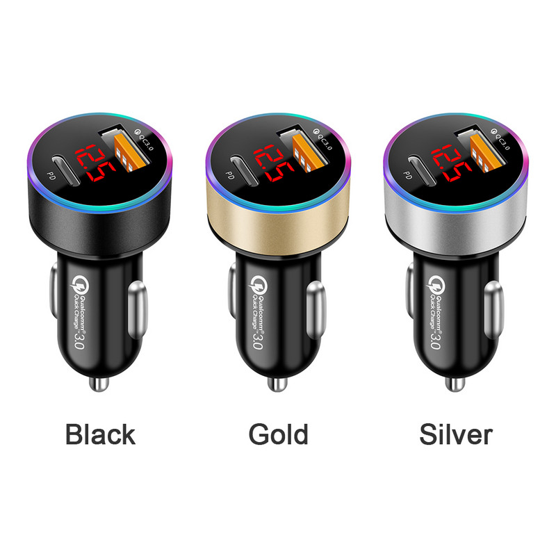 Ambient Light Telefon Universaalne USB C Tugev minitarvikud Libisemiskindel tulemasina adapter 2 pordiga autolaadija Kiirlaadimine