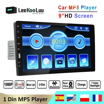 LeeKooLuu 1 Din autoraadio 9" HD Autoraadio Multimeediumipleier 1DIN Puuteekraan Auto Audio Autostereo MP5 Bluetooth USB FM kaamera