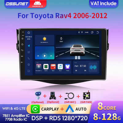2din Octa Core Carplay Android 12 UIS7862S Toyota RAV4 RAV4 autórádióhoz Multimédia lejátszó GPS Navigáció Bluetooth RDS DSP 4G