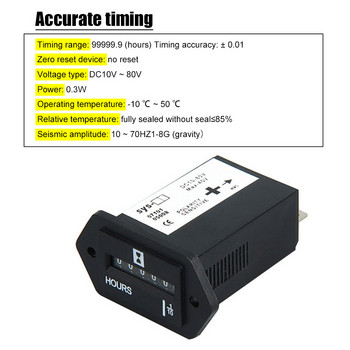 Counter Tractor Truck Rectangle Generator Sealed Hour Meter DC 10V-80V for Boats Trucks Tractors Cars Motorcycle Instruments