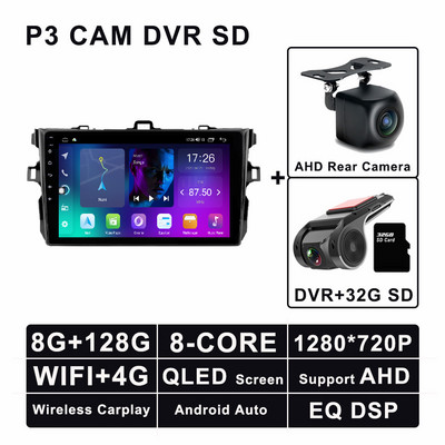 Autorádio s Androidom 11, GPS, multimediálne video, stereo pre Toyota Corolla 2009 - 2013, navigačný prehrávač, Bluetooth 5.0, 4G LTE, WIFI, DSP