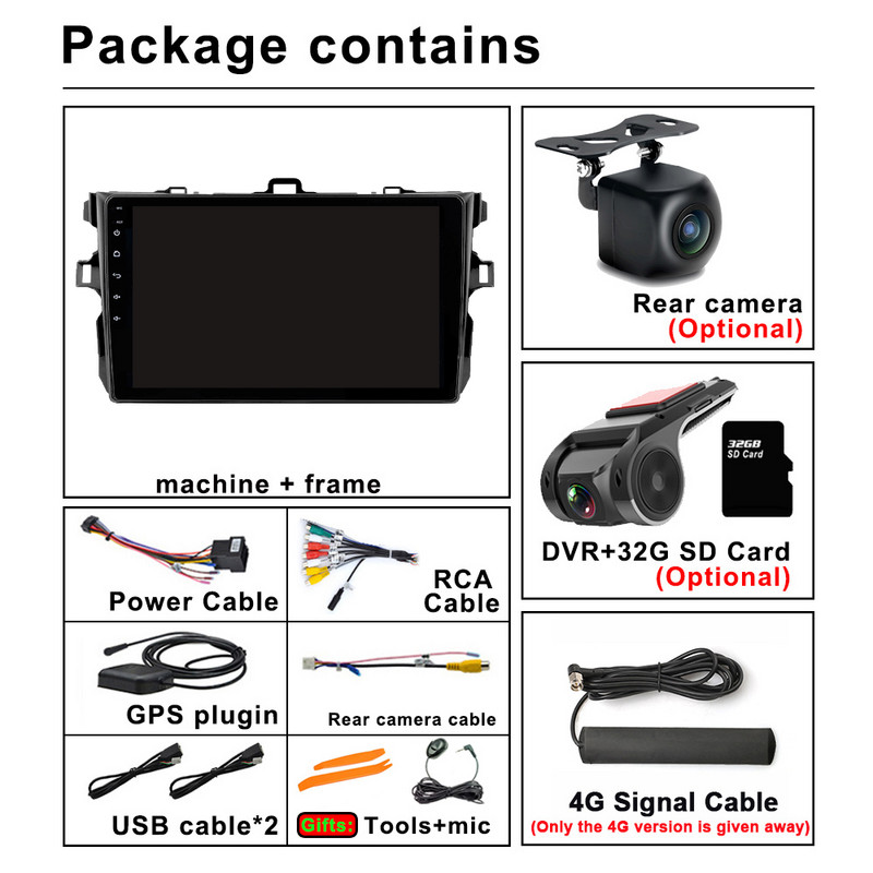 Autorádio s Androidom 11, GPS, multimediálne video, stereo pre Toyota Corolla 2009 - 2013, navigačný prehrávač, Bluetooth 5.0, 4G LTE, WIFI, DSP