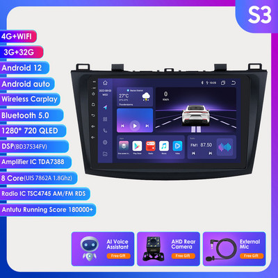 OSSURET 2 Din Android autórádió Mazda 3-hoz 2010 2011 2012 2013 Autoradio autó sztereó multimédia lejátszó GPS Carplay Wifi USB