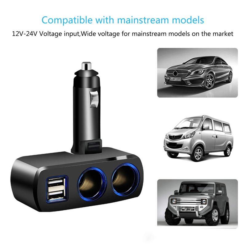 R3MD 12V/24V 2-aljzatos elektromos szivargyújtó elosztó kettős USB-porttal Többfunkciós autós töltőadapter dugó 80W 3,1A
