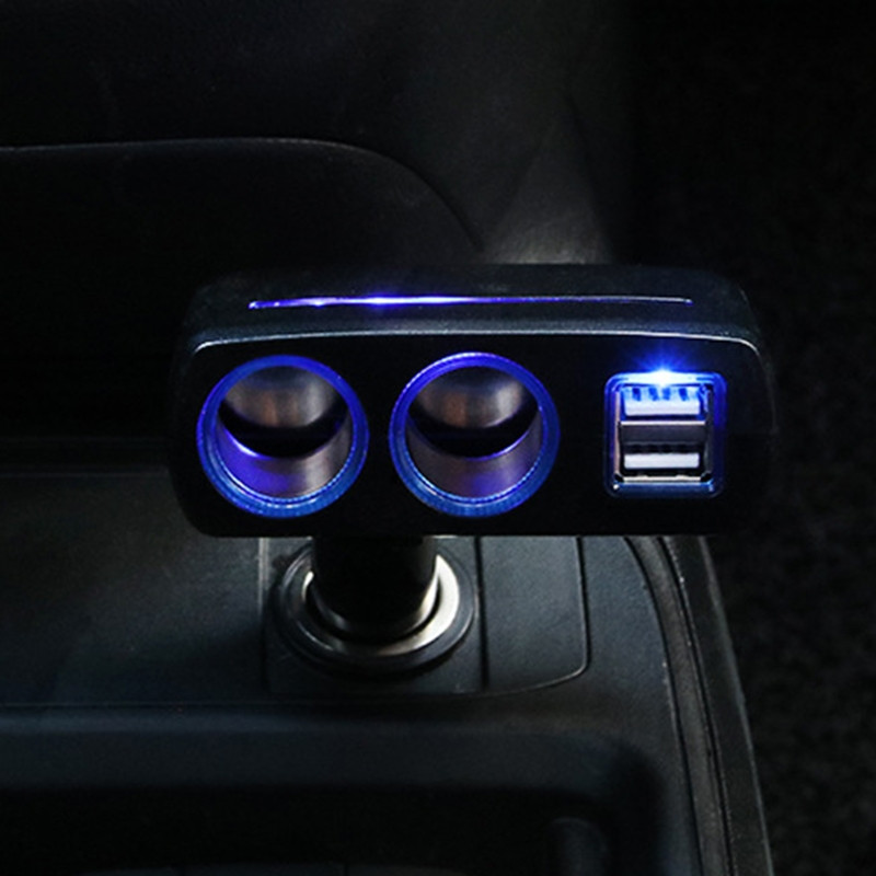 R3MD 12V/24V 2-aljzatos elektromos szivargyújtó elosztó kettős USB-porttal Többfunkciós autós töltőadapter dugó 80W 3,1A