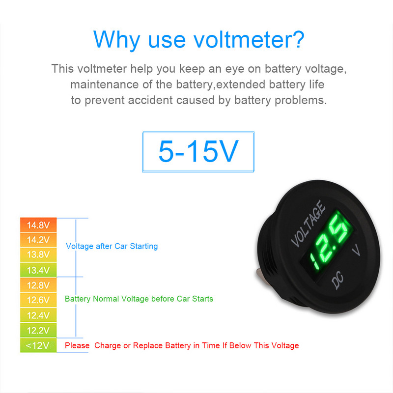 Herorider 12 V-24 V DC Afișaj digital LED Auto Auto Motocicletă voltmetru Metro Priză voltmetru impermeabilă